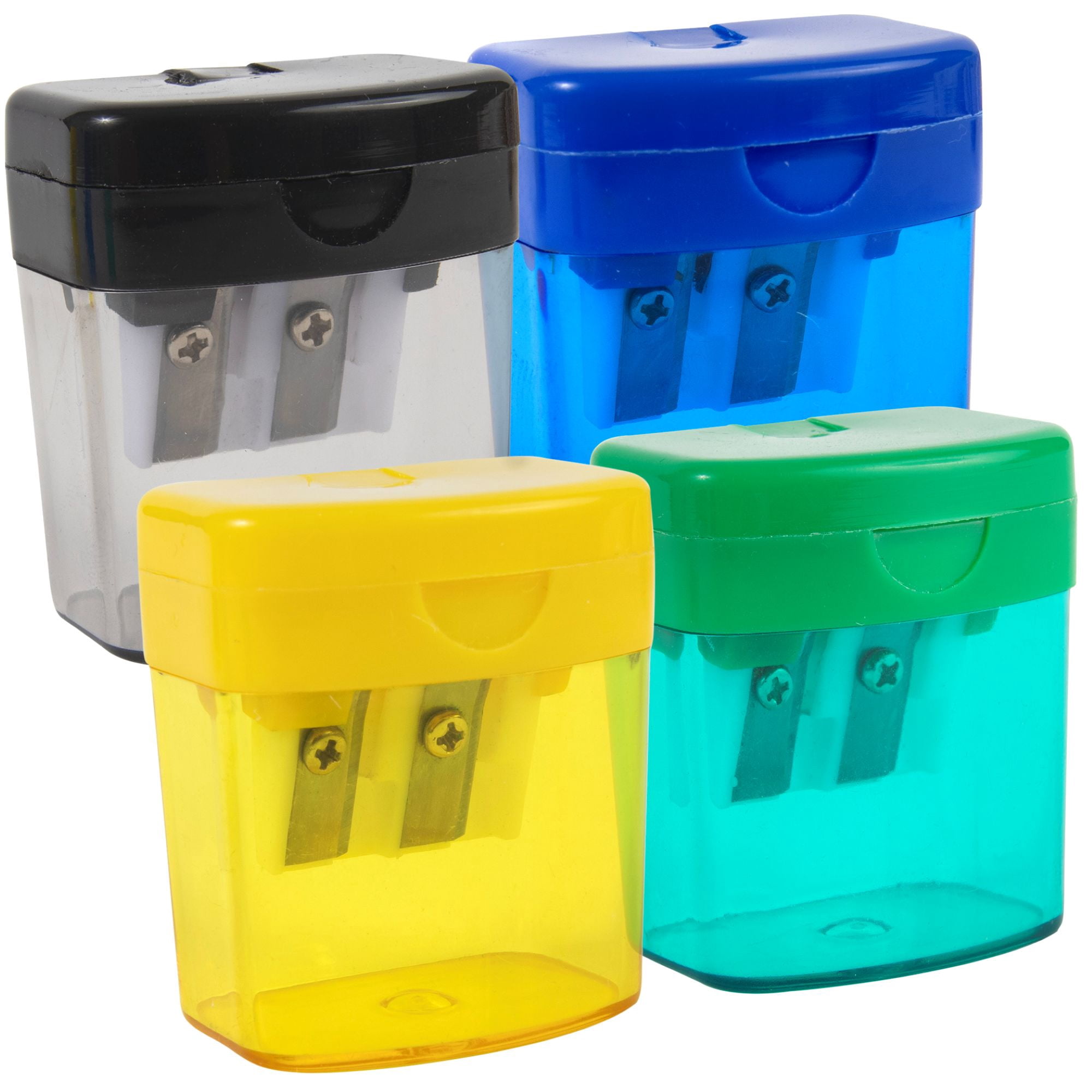 100 Pack Plastic Manual Handheld Dual Hole Pencil Sharpeners in Multicolor Assortment