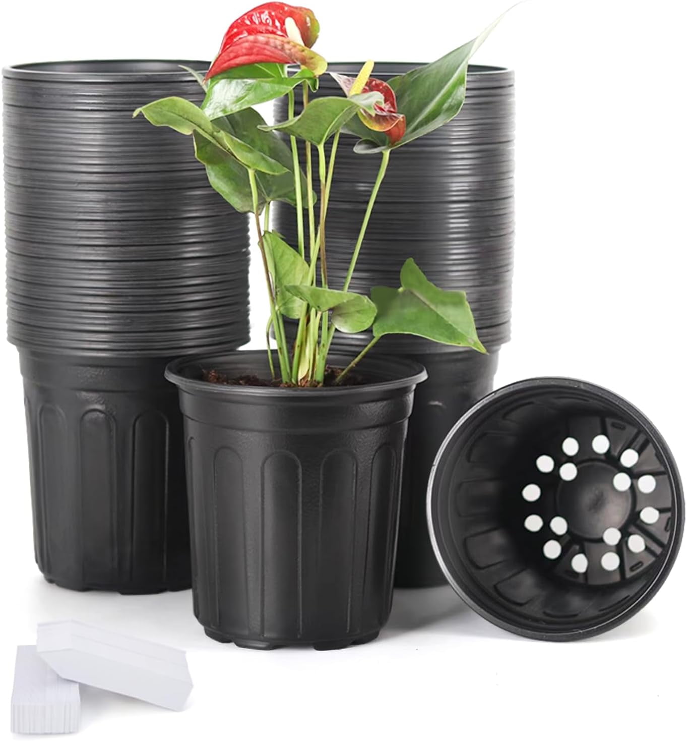100 Pack Plastic Nursery Pots,5.31 Inch Thickened Soft Plant Pots with Drainage Holes,Flower Planter Container for Seedlings Garden,Indoor and Outdoor