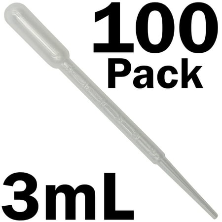 100 Pack 3mL Transfer Pipettes with 0.5mL Graduation Intervals, Polyethylene Plastic