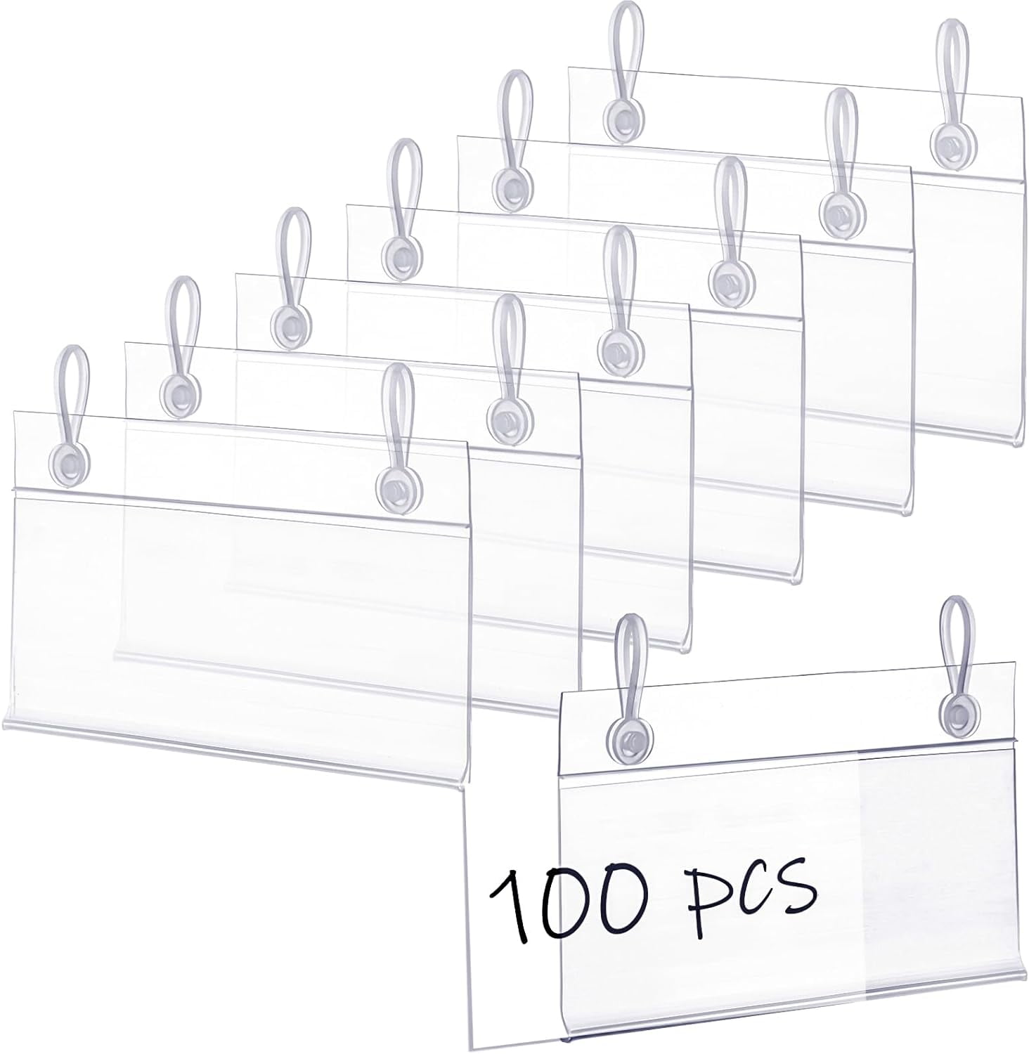100 Pack Plastic Wire Shelf Label Holders, 3.9 x 2.6 Clear Price Tag