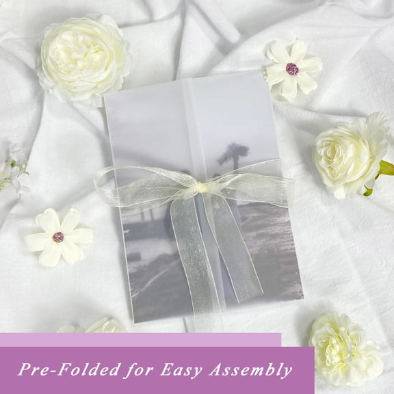 100 Pack Pre-Folded Vellum Jackets for 5x7 Invitations, 115 GSM Translucent Vellum Paper Sleeves for Weddings, Birthdays, Showers