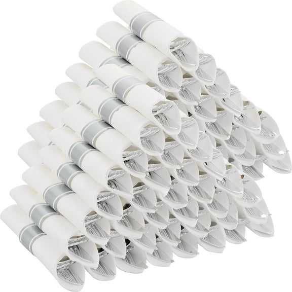 100 Pack Pre Rolled Silver Plastic Silverware Set with Napkins,Disposable Wrapped Heavy Duty Cutlery Set for Wedding Birthday Party-100 Forks,Knives,Spoon,Utensils Set,Plasticware Bulk