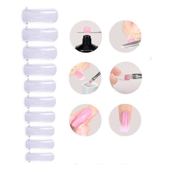 100 Pack Clear False Nail Mold Set, Full Cover Dual Forms for Gel Nail Tips, TIKA