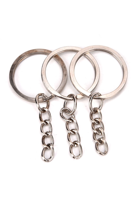 100-Pack Premium Silver Nickel Metal Round DIY Key Ring with Chain & Connector, Multi-Purpose Splits Ring Keychains Jewelry Finding Accessories, 1 Inch / 25mm