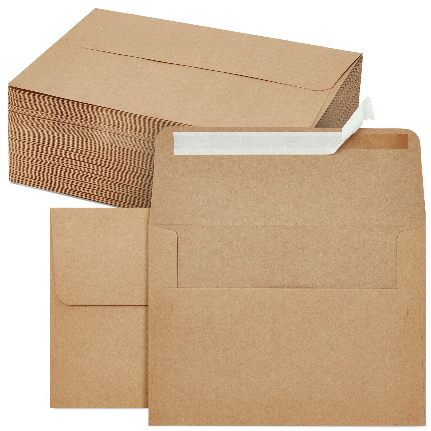 100 Pack A7 Brown Envelopes for 5x7 Cards, Self-Ad