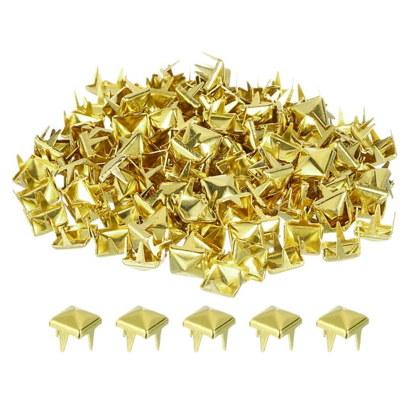 100 Pack Pyramid Rivets for Clothing, 6mm 4-Jaw Square Rivets, Gold Metal Pyramid Studs Handicraft