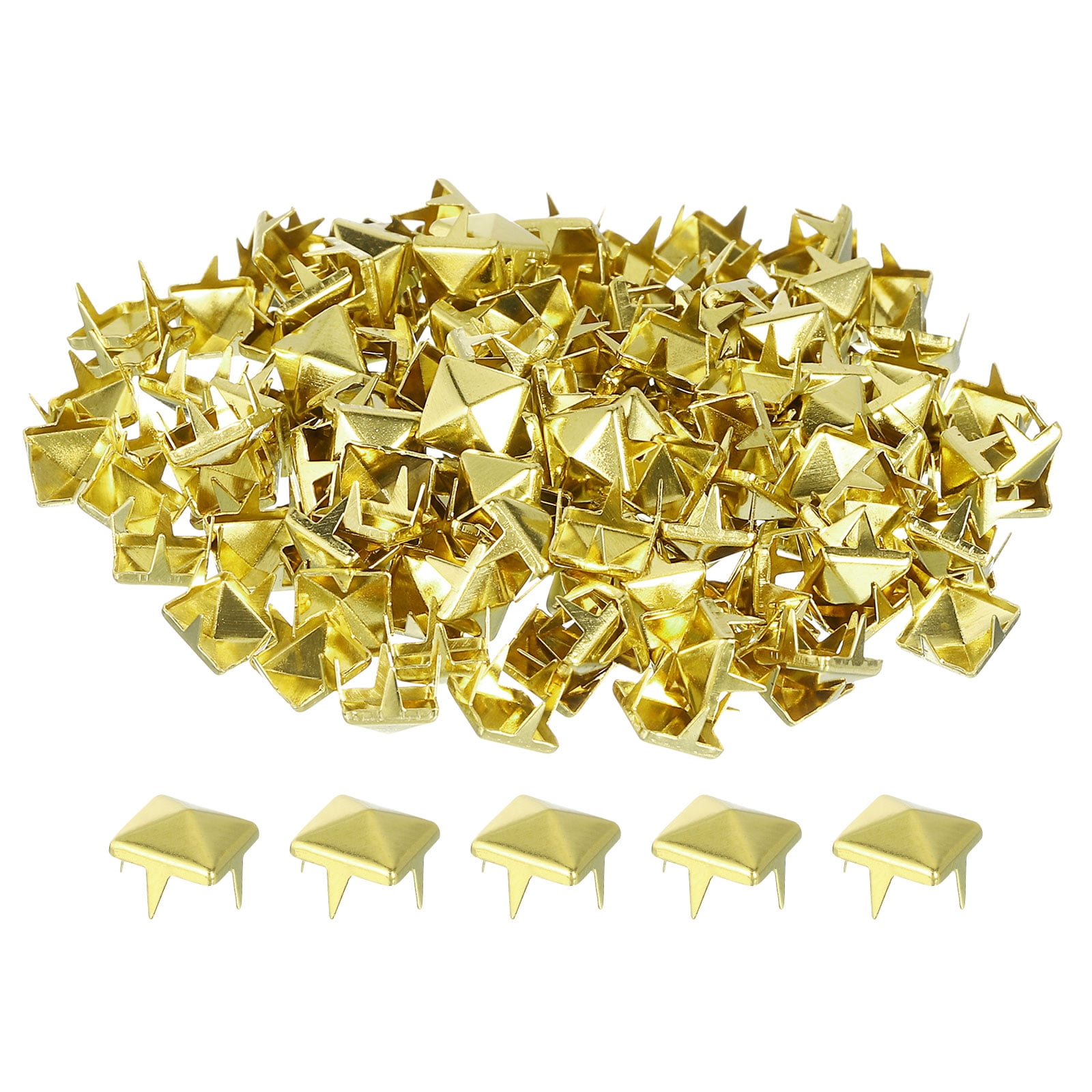 100 Pack Pyramid Rivets for Clothing, 7mm 4-Jaw Square Rivets, Gold ...