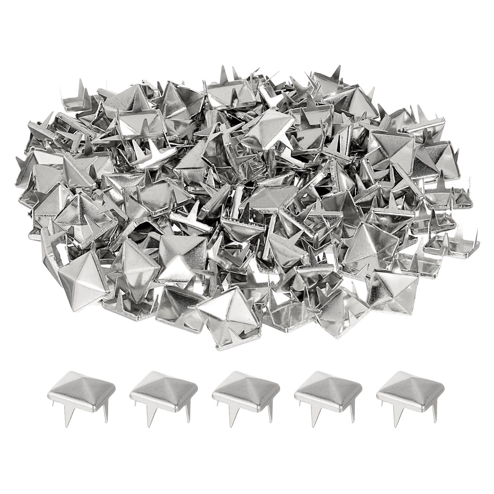 100 Pack Pyramid Rivets for Clothing, 9mm 4-Jaw Square Rivets, Silver ...