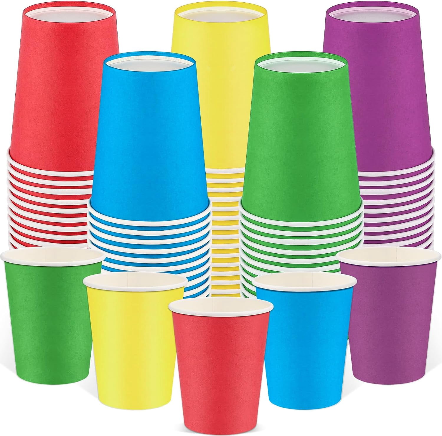 100 Pack Rainbow Paper Cups, 9oz Colored Party Cup Disposable Paper ...