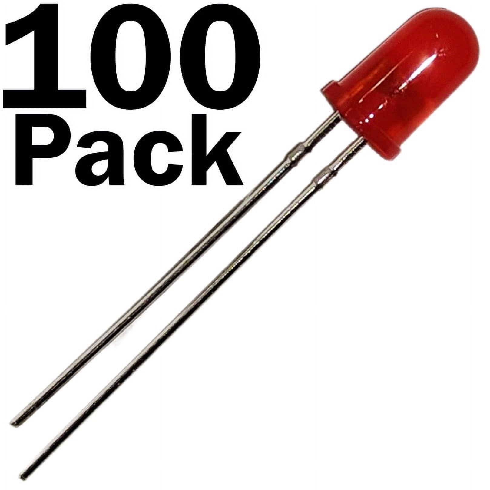 100 Pack Red Diffused Lens LEDs, 5mm Diameter Round Bulb, 2-Pin Light Emitting Diodes for DIY Hobby or Other Electronic Projects