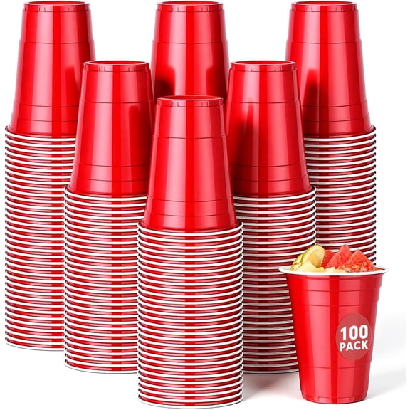 100 Pack Red Plastic Cups 16 oz, Disposable Cups for Party, Heavy Duty Drinking Cup, Graduation Shot Cup for Wedding Birthday Beer Taste Serving Snack Sample Tastings Barbecues and Christmas