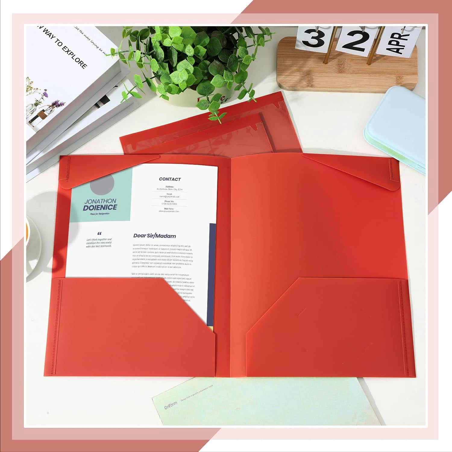 100 Pack Red Plastic Folders Heavy Duty with  Pockets for School Office