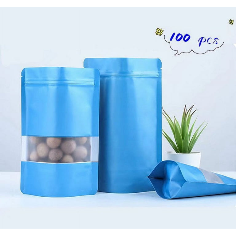 100 Pack Resealable Bags for Packaging Zip Plastic Bag for Food Storage Party Favors. blue