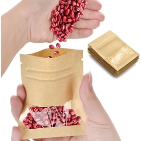 100 Pack Resealable Seed Packets,Small Coin Envelopes Bags with Clear Window,Yellow Kraft Paper Packaging Bag,Heat Seal Sample Packets,Storage Organizer for Small Business 2.7x3.5"