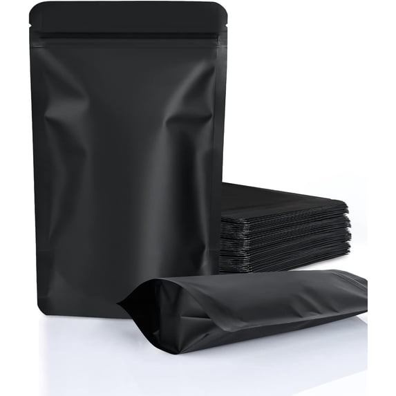 100 Pack Resealable Stand Up Bags, 6.3" x 9.4" Smell Proof Foil Pouch Bags, Sealable Food Storage Pouches, Durable Mylar Bags for Snacks, Coffee, and Herbs (Black)
