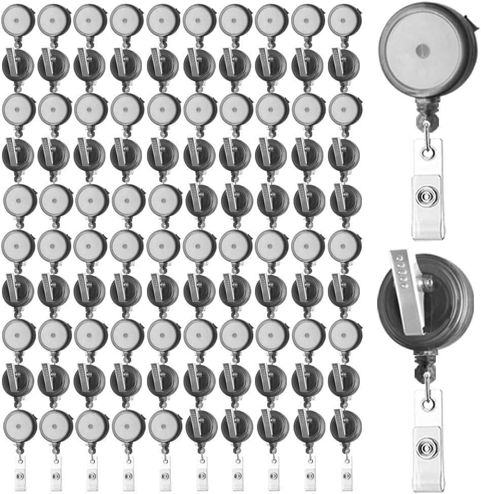  100 Pack Retractable ID Name Badge Holder Reels Bulk Premium Black