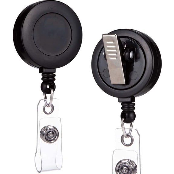 100 Pack - Retractable ID Name Badge Holder Reels with Swivel Alligator Clip (Black)
