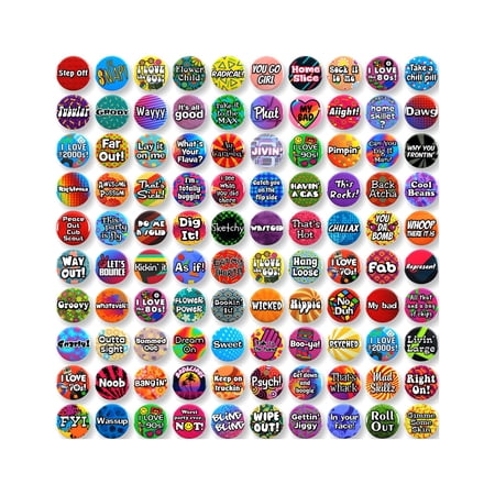 100 Pack - Retro Slang 60s 70s 80s 90s and 2000s Megapack Pinback Buttons - 1 Inch