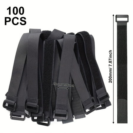 100 Pack Reusable Fastening Cable Straps & Ties, Adjustable Multi-Purpose Hook & Loop Cord Ties for Organization