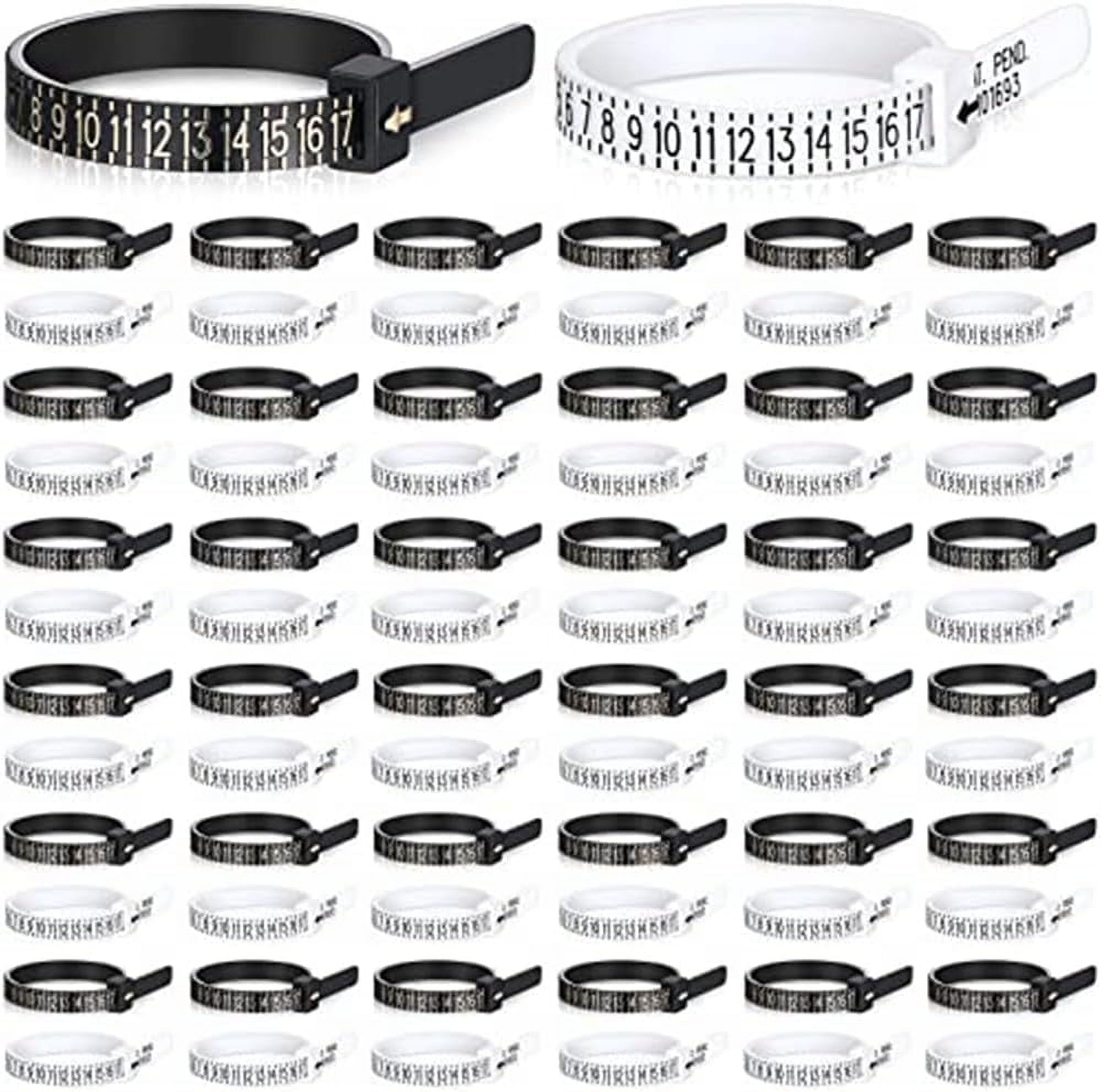 JESOT 100 Pack Reusable Finger Size Gauge Measure US Ring Measurement Tool Ring Size Measuring Tool Ring Sizer Plastic White and Black
