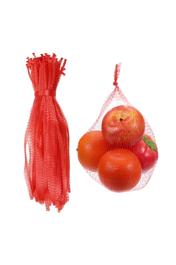 100 Pack Reusable Mesh Produce Bags, 35cm/14 Inch Washable Net Storage Bags Reusable Storage Bags for Fresh Fruit Vegetables Seafood, Red
