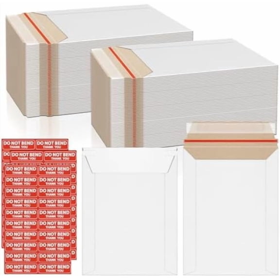 100 Pack Rigid Mailers 6x8 Inch Self Seal Document Mailers, Protective Flat Cardboard Sturdy White Photography Envelopes for Photos, Document, CD, Coins, Stamps