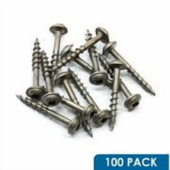 100 Pack Rok Hardware #8 x 1-1/4' Pocket Hole Deck Screws Square Drive Round Washer Head Wood Deep Coarse