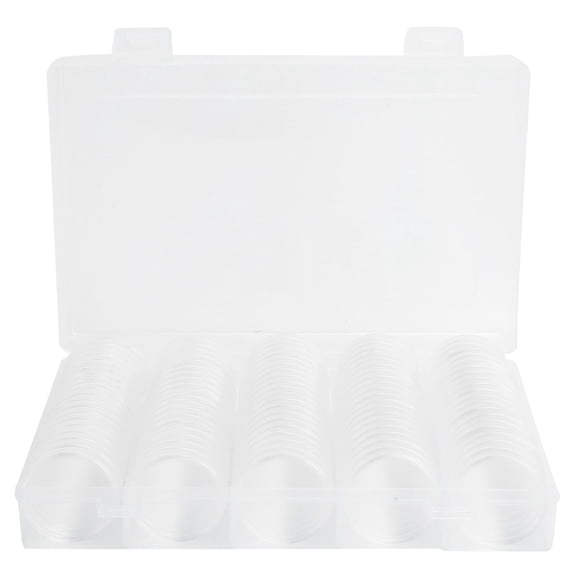 100-Pack Round Coin Storage Box Clear Acrylic Case Containers Holder Protector with EVA Foam Gaskets (7.3x4.6x1.6 Inches / 18.5x11.6x4 cm)