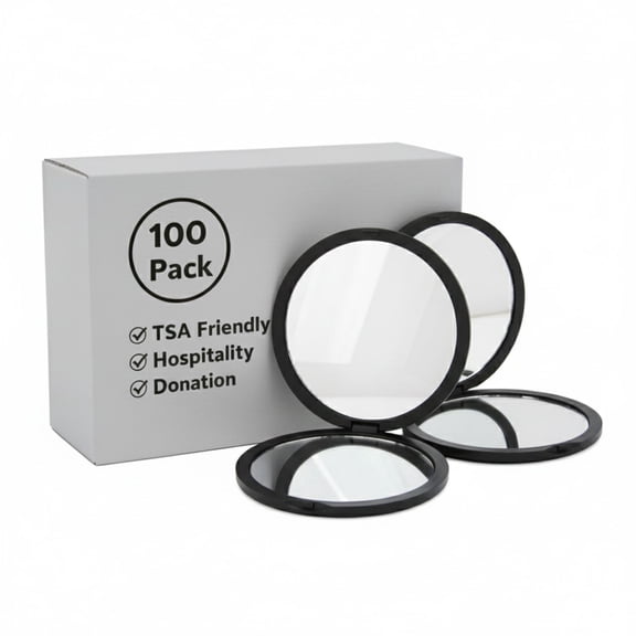 100 Pack Round Foldable Handheld Cosmetic Pocket Mirrors for Makeup Application, Skin Care Routine, Travel, Commuting in Black