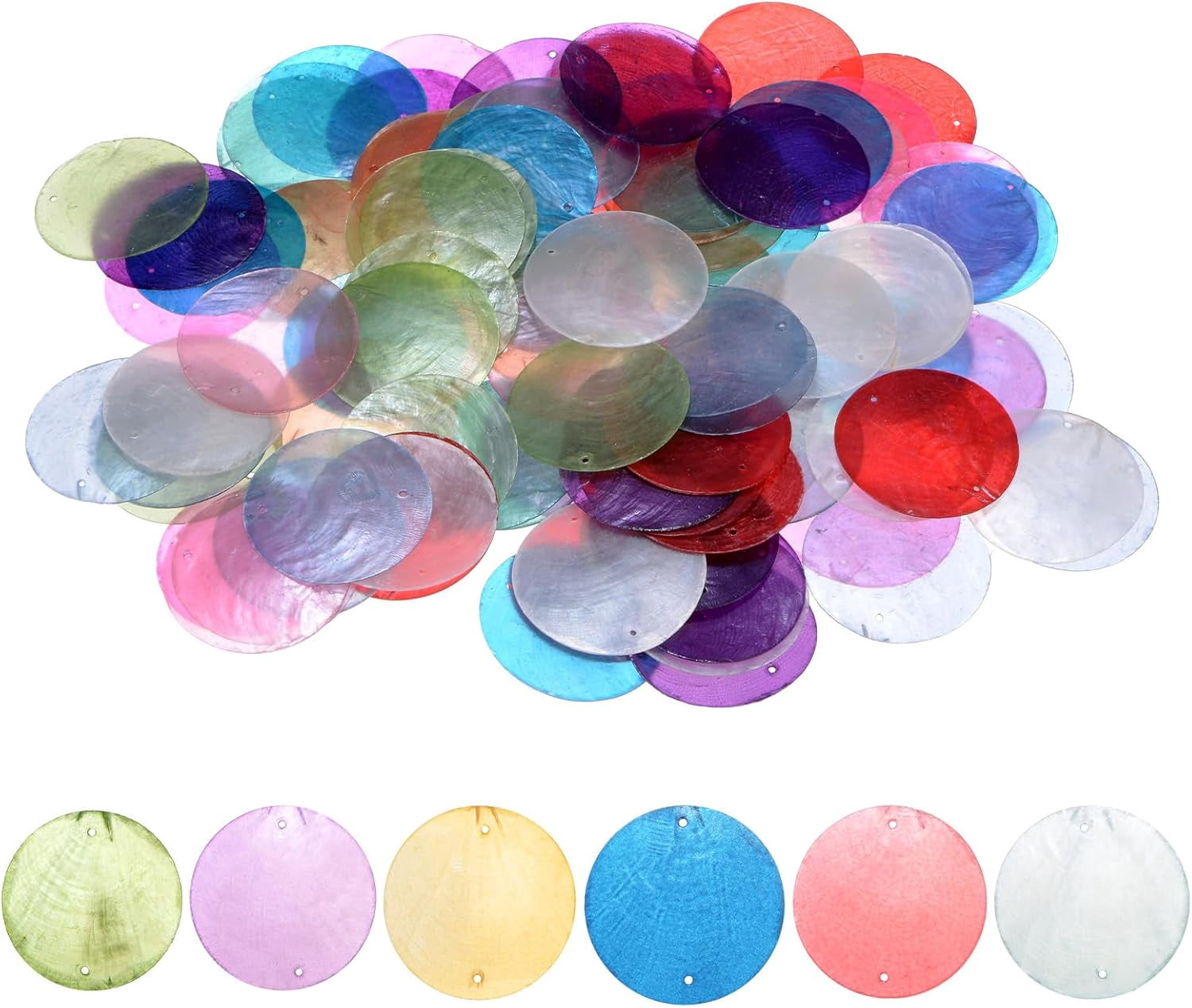 100-Pack Round Shells Pieces, 2 Inch Flat Natural Shell Charm with Hole ...