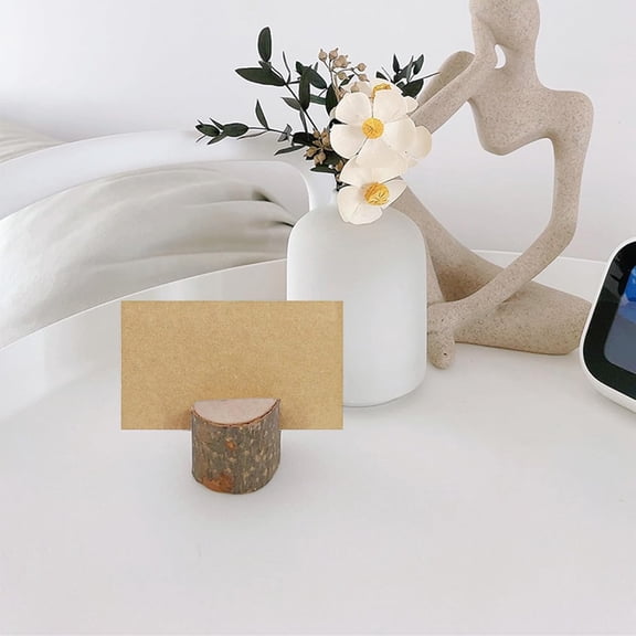 100 Pack Rustic Wooden Place Card Holders with 100 Kraft Cards, Table Number Holder, Photo Display Stand, Memo Card, Food Label Holder for Wedding, Party, Craft
