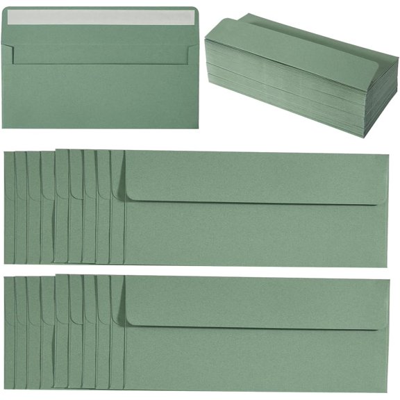 100 Pack Sage-Green #10 Business Envelopes Self Seal Standard Envelopes for Office Checks, Business, Letter Mailing Invoices, 4.13 x 9.49 Inches (100)