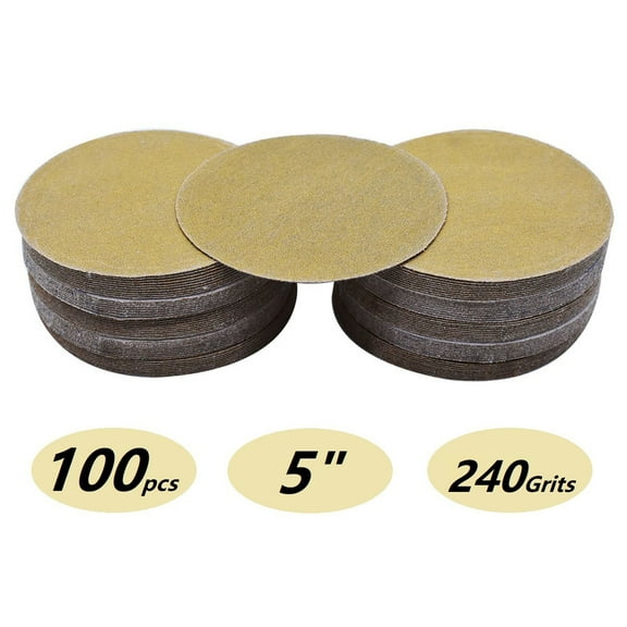 100 Pack Sanding Discs Set, 5 inch PSA Self Stick Sandpaper 240 Grits for Random Orbital Sander