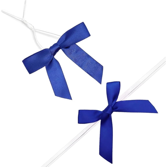 100 Pack Satin Ribbon Twist Tie Bows for Treat Bags, Gift Bags, Bakery Candy Bags and Package Decorating Ribbon Bow, Bowknot for Gifts-Navy Blue