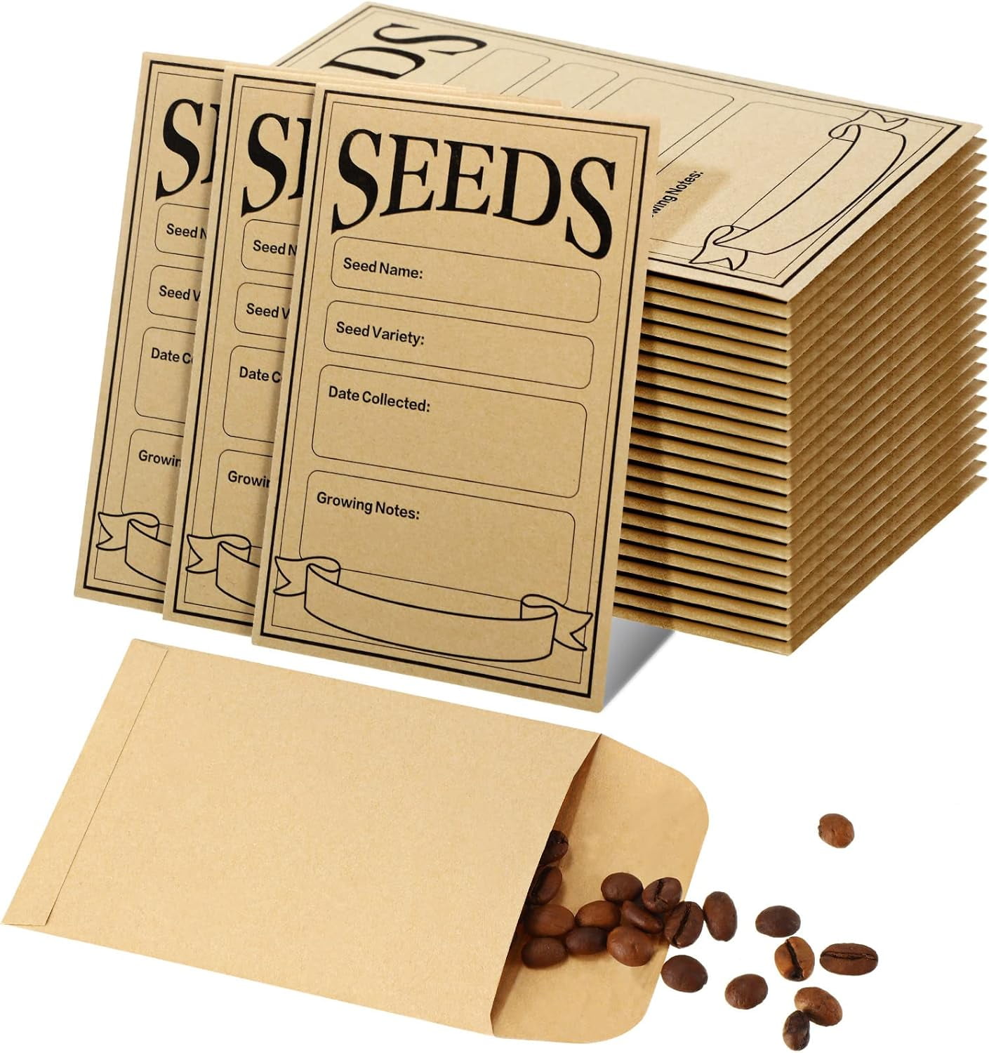 100 Pcs Seed Envelopes Resealable Seed Packets 3.15 x 4.72 Inch Secure Tiny Seal Saving Envelopes(Brown)
