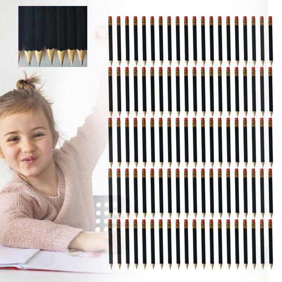 100 Pack Sharpened #2 Pencils with Erasers, Yellow Wood Pencils, Pre‑Sharpened Writing Drawing Sketching Supplies, Classroom Teacher Student Gift, Black