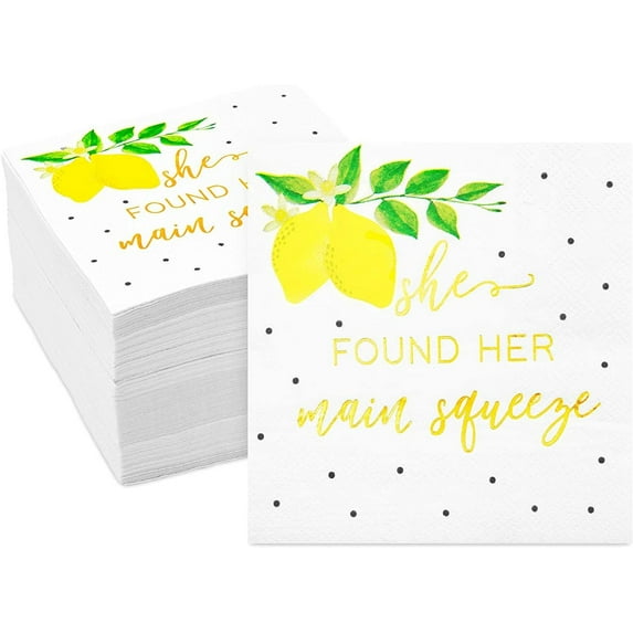 100 Pack She Found Her Main Squeeze Napkins, Lemon Party Supplies for Bridal Shower
