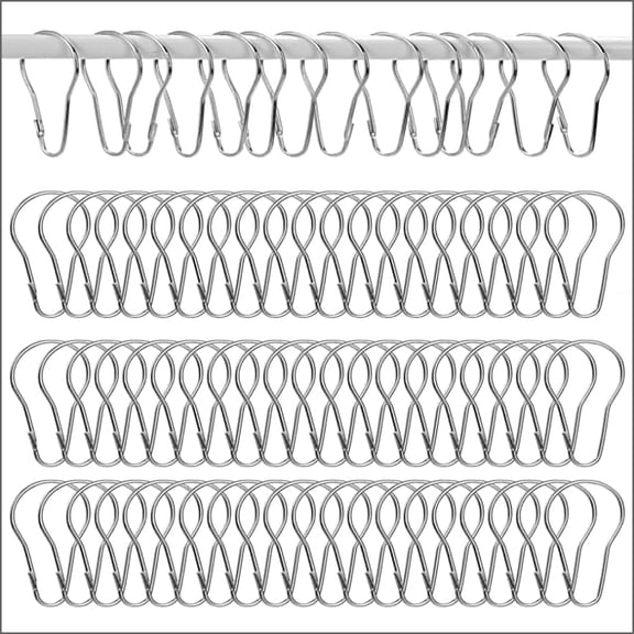 100 Pack Shower Curtain Hooks, 2.5" Metal Shower Curtain Rings, Rust Proof Stainless Steel Hanging Clips