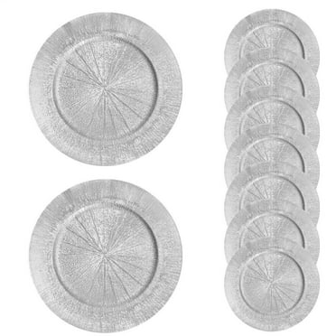 100-Pack Silver Charger Plates, 13" Round Plastic Trays for Weddings, Baby Showers, Catering, Fluted Edge Design Table Decor