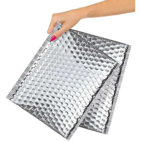 100 Pack Silver Heavy-Duty Cool Shield Bubble Mailers 8" x 11" Thermal Shipping Bags /w Peel and Seal