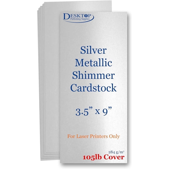 100 Pack Silver Metallic Shimmer Program/Menu Cards - 3.5" x 9" - Thick 105lb Cover - For Laser Printers Only - For Wedding, Business, Formal Events