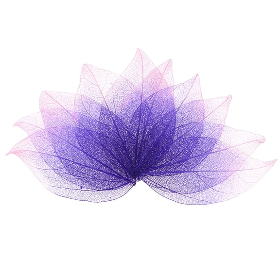 100-Pack Skeleton Leaves, Natural Rubber Tree Dried Pressed Leaves Vein [8-9cm, Pink, Purple]