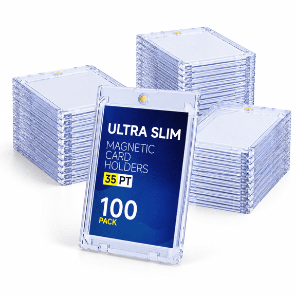 100 Pack Slim Magnetic Trading Card Holders, 35pt Clear Card Cases