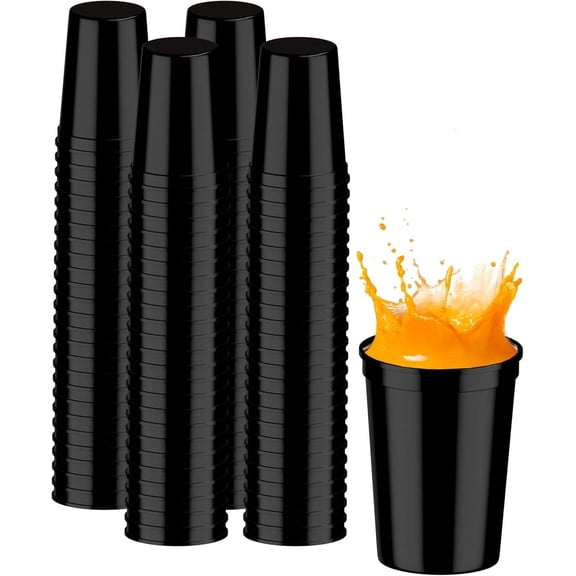 100 Pack Small 1012 oz Black Reusable Stadium Cups BPA-Free, Dishwasher Safe, Stackable