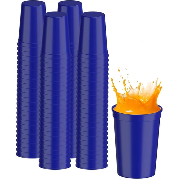 100 Pack Small 1012 oz Blue Reusable Blank Cups BPA-Free, Dishwasher Safe, Stackable Stadium Cups for Parties, Weddings, Birthdays