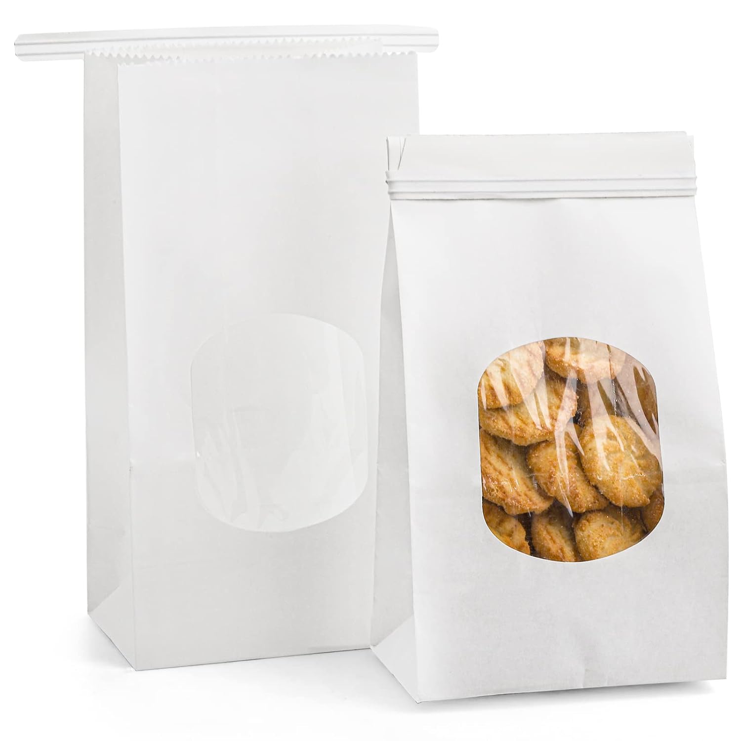 100 Pack Small Bakery Bags with Clear Window Kraft Paper Cookie Bags