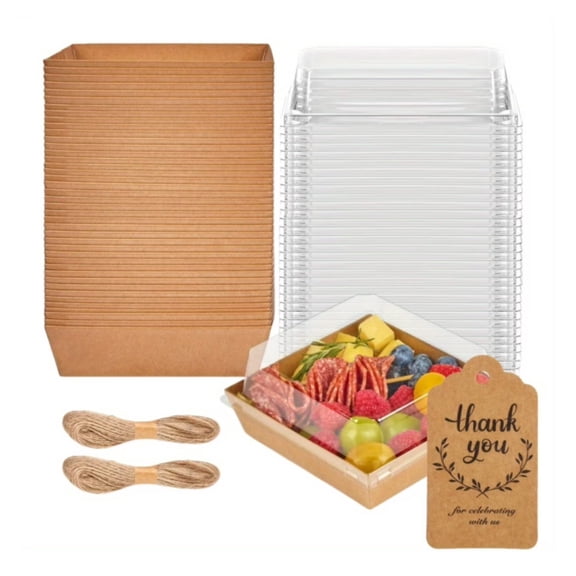 100 Pack Small Charcuterie Boxes with Clear Lids, To Go Paper Mini Charcuterie Box, Disposable Food Containers, 5 Inch Dessert Boxes for Sandwich, Cookie, Sushi, Cake Slice and Strawberries