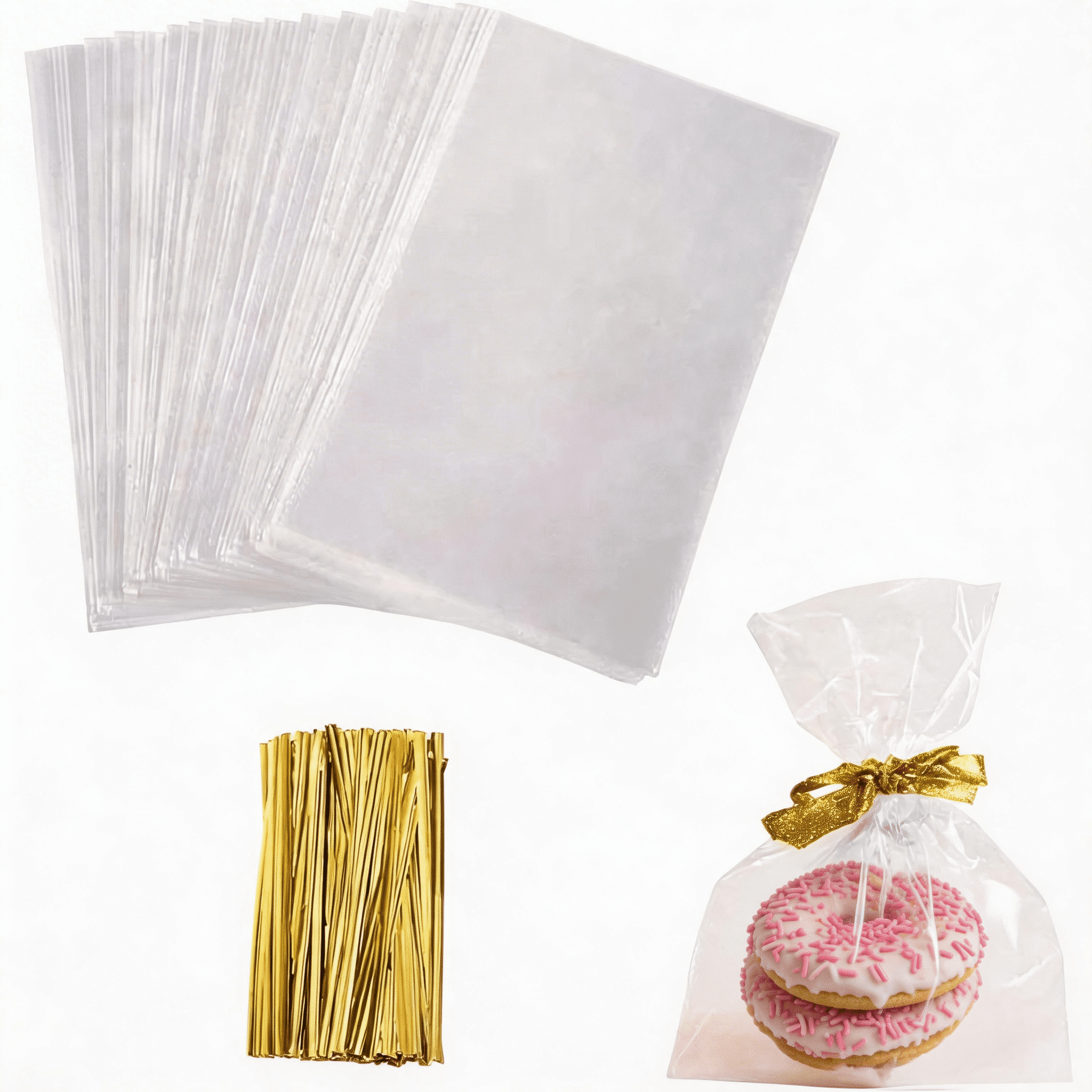 100 Pack Small Clear Cellophane Treat Bags 4x6 Inch with Twist Ties for ...