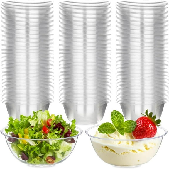 100 Pack Small Clear Plastic Bowls, 12oz Hard Disposable Salad Bowls, Disposable Bowl for Party Serving, Ice Creams, Desserts, Catering, Special Events