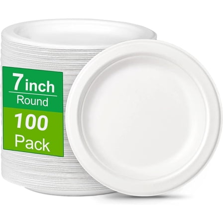 100 Pack Small Compostable Biodegradable Paper Plates, 7 inch, Bulk Dessert Plates